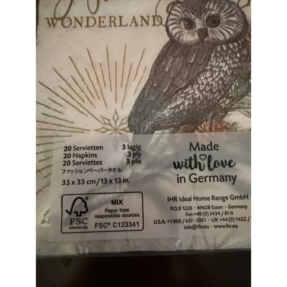 IHR 3-Ply Paper Guest Towel Winter  Wonderland Holiday Christmas Napkin Owl Deer